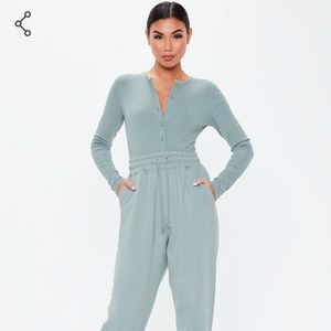 Gray ribbed button front bodysuit